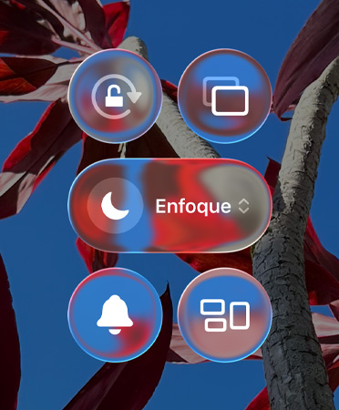 Controles translúcidos, como orientación vertical, Duplicar Pantalla, Enfoque y más