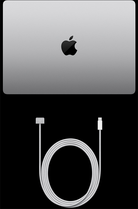14palcový MacBook Pro, USB‑C / MagSafe 3 kabel a napájecí adaptér