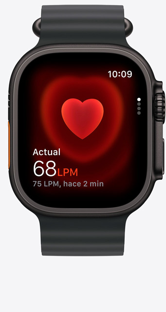 Apple Watch Ultra 3, caja de titanio, color negro, app Frecuencia Cardiaca, pulsaciones por minuto actuales, correa Ocean, color negro
