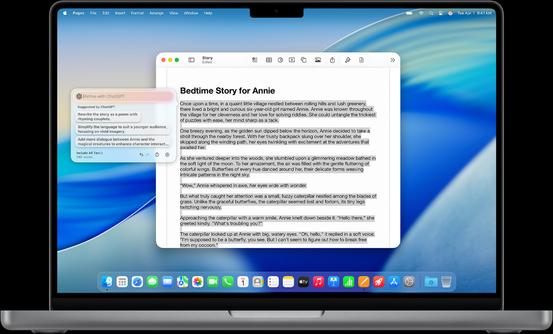 Funktionen Skapa i Skrivverktyg visas på en MacBook