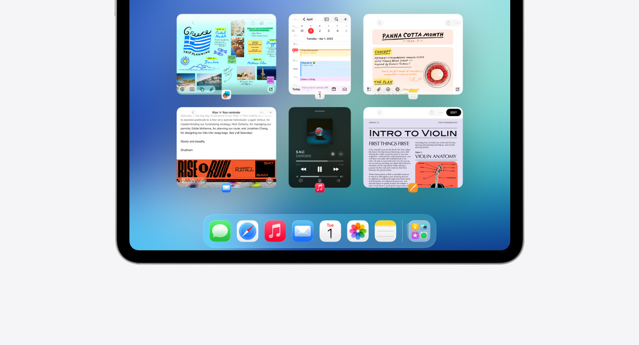 Egy iPad-képernyő, amely az Exposé funkciót mutatja be