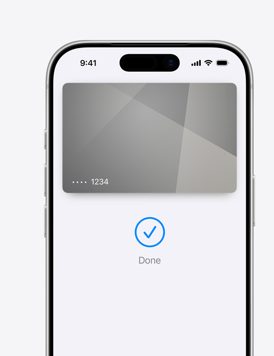 Iš dalies matomas „iPhone“ ekrano vaizdas, kuriame matoma, kaip pasinaudojama „Mastercard“ kortele „Apple Pay“