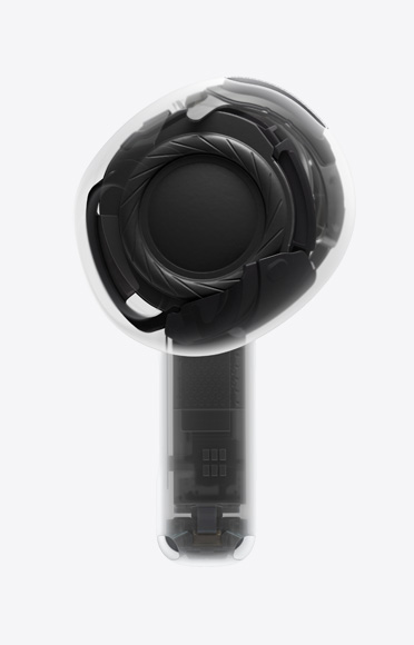 Samostatné slúchadlo AirPod 4 s čipom H2 v stopke.