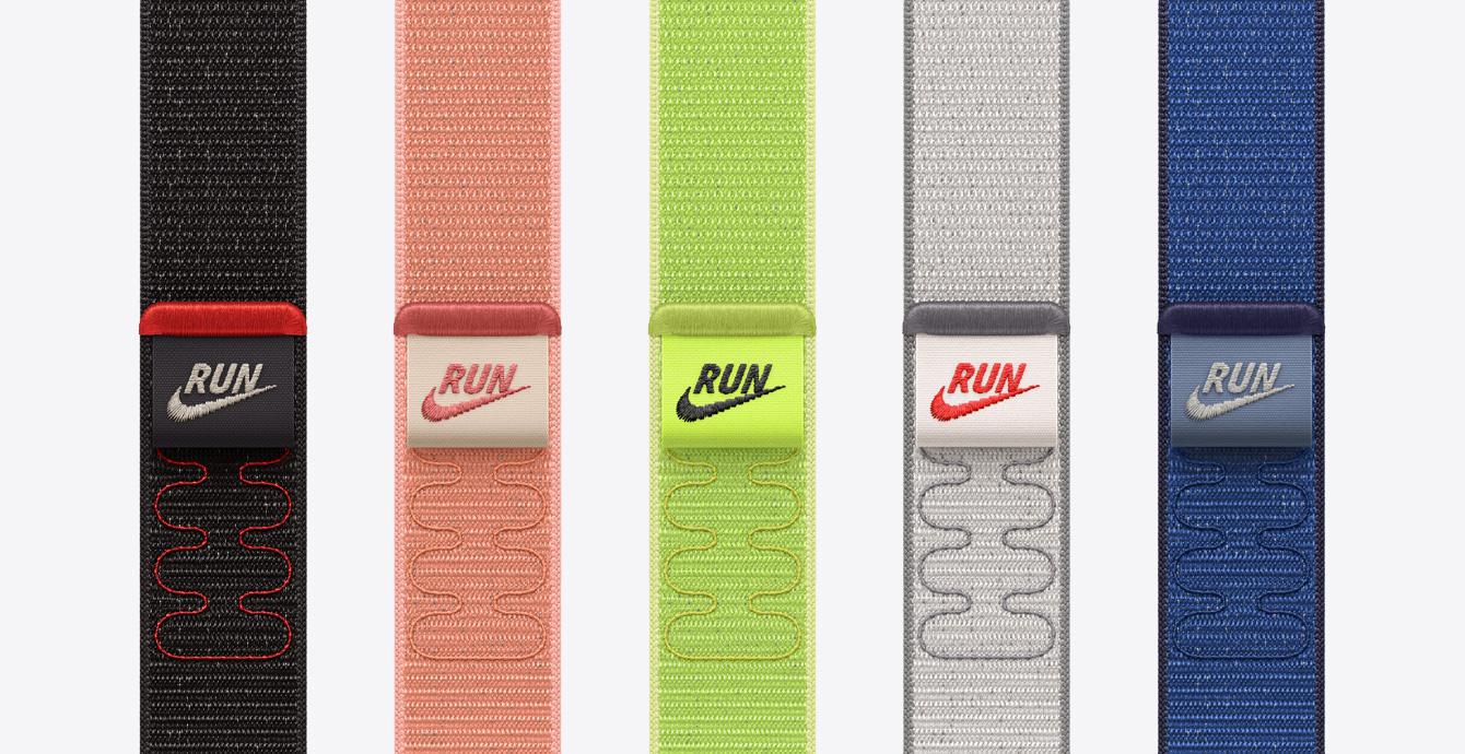 Nike Sport Loop, erhältliche Farben: Midnight Black, Alpenglow Pink, Volt Splash, Veiled Grey, Blue Ribbon