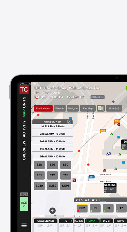 Onscreen view of incident command interface shown on iPad.
