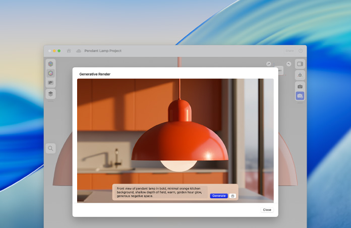 Image Playground screen with an image of a hanging light and generative render text