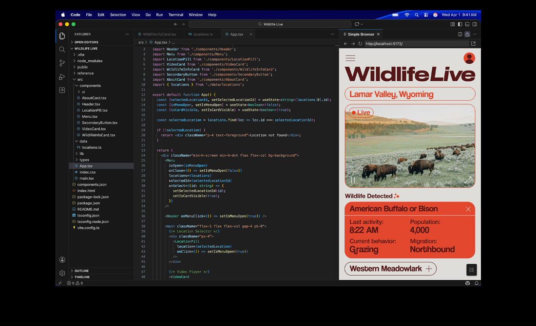MacBook Pron näytöllä esillä apin koodia Visual Studio Codessa